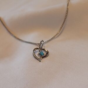 Silver Heart Pendant Necklace with Turquoise Accent, 20" Necklace